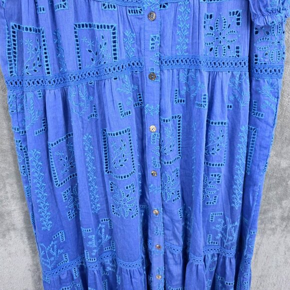Johnny Was Sadie Embroidered Midi Shirtdress S Blue Eyelet Floral Button Up Boho - Picture 5 of 13